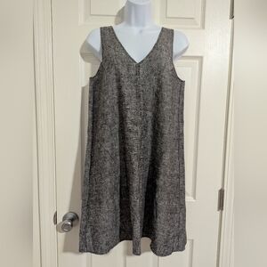 Women's Small Lagenlook Linen Blend Gray Sleeveless Dress V Neck